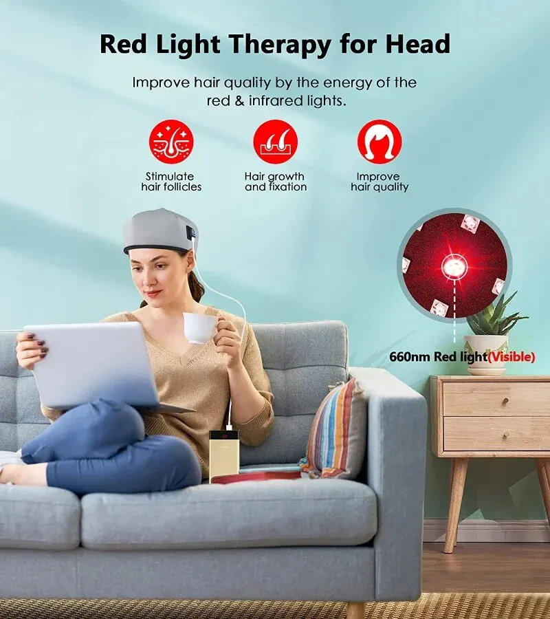 Hair Growth Cap LED Red Light Therapy Devices Anti Hair Loss Anxiety Stress Relief Head Pain Hat Scalp Relax Massager Helmet