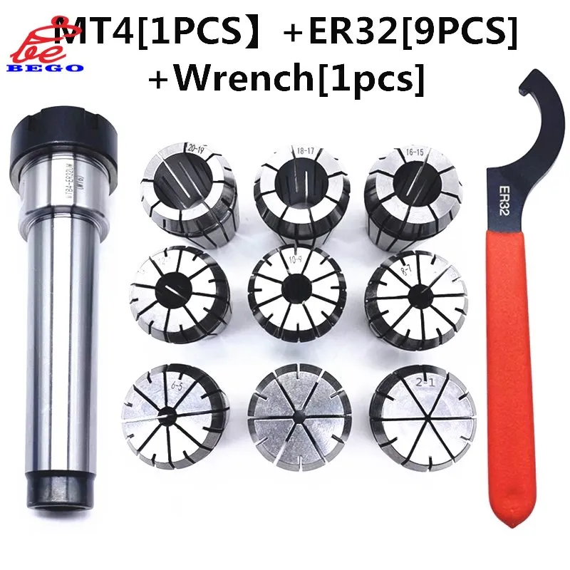 9pcs ER32 Spring Collets MT2 Or MT3 M12 Or MT4 M16 Extension Bar Of Milling Chuck and 1PCS Wrench Accessory CNC Machine Tools