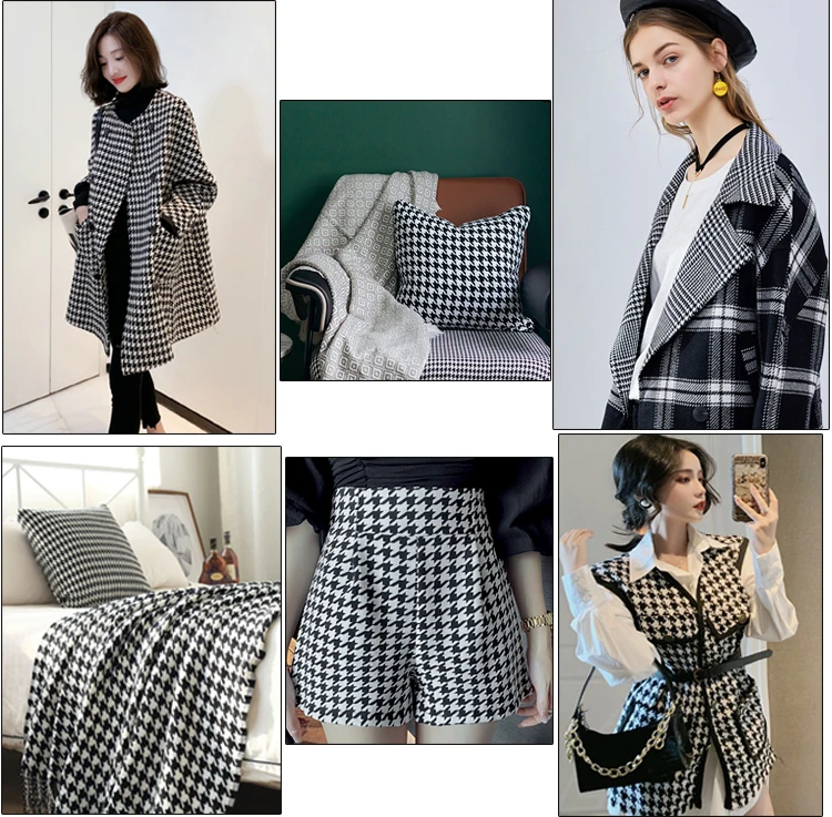 50*150cm Classic Thickened Houndstooth Fabric Wool + Polyester Coarse Spinning Woolen Coat DIY Clothing Sewing Fabric 700-760g/m