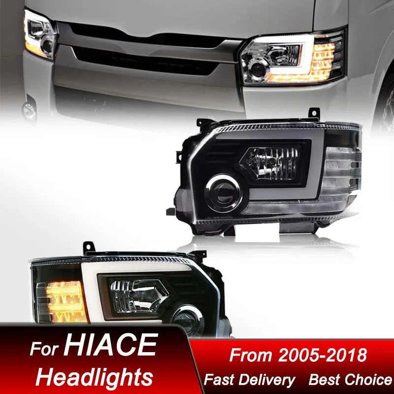 

Автомобильные фары для Toyota HIACE 2014-2018, новый стиль, полностью светодиодные фары в сборе, обновленный комплект аксессуаров для линз проектора