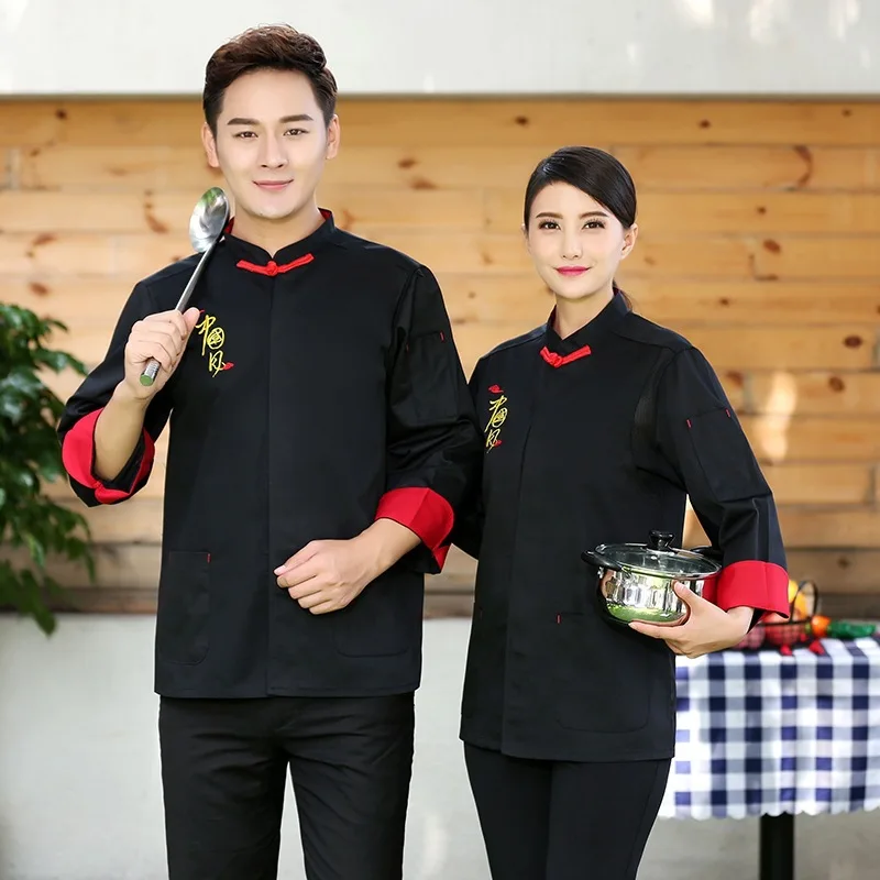 C675 Long-sleeved Chef Jackets Waiter Coat Kitchen Restaurant Cooker Coat White Chef Jacket Plus Size Waitress Uniform Coat