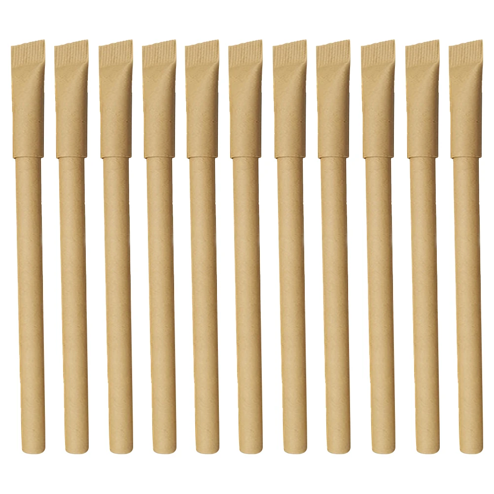 

15pcs Kraft Paper Barrel Ballpoint Pens Lovely Writing Study School Khaki Color Kids Drawing Marking Journaling
