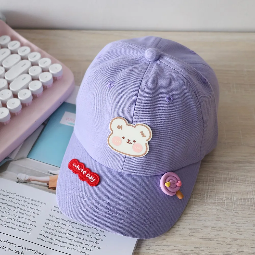 

Cute Baby Cartoon Bear Baseball Hats Fashion Boy Girl 3d Lollipop Peaked Hat Children Sunscreen Sun Cap Kids Cotton Casual Caps