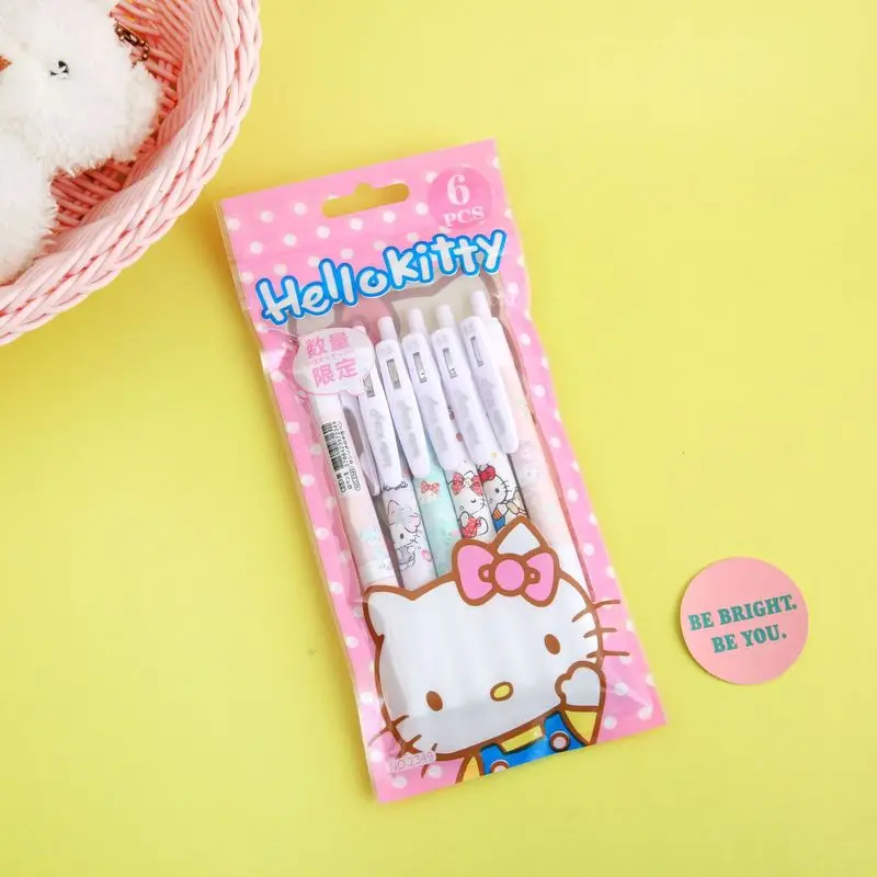 Sanrio 6pcs Kawaii Caneta Press Gel Pen Stationery Cartoon Hello Kitty Kuromi Mymelody Cinnamonroll School Office Wholesale