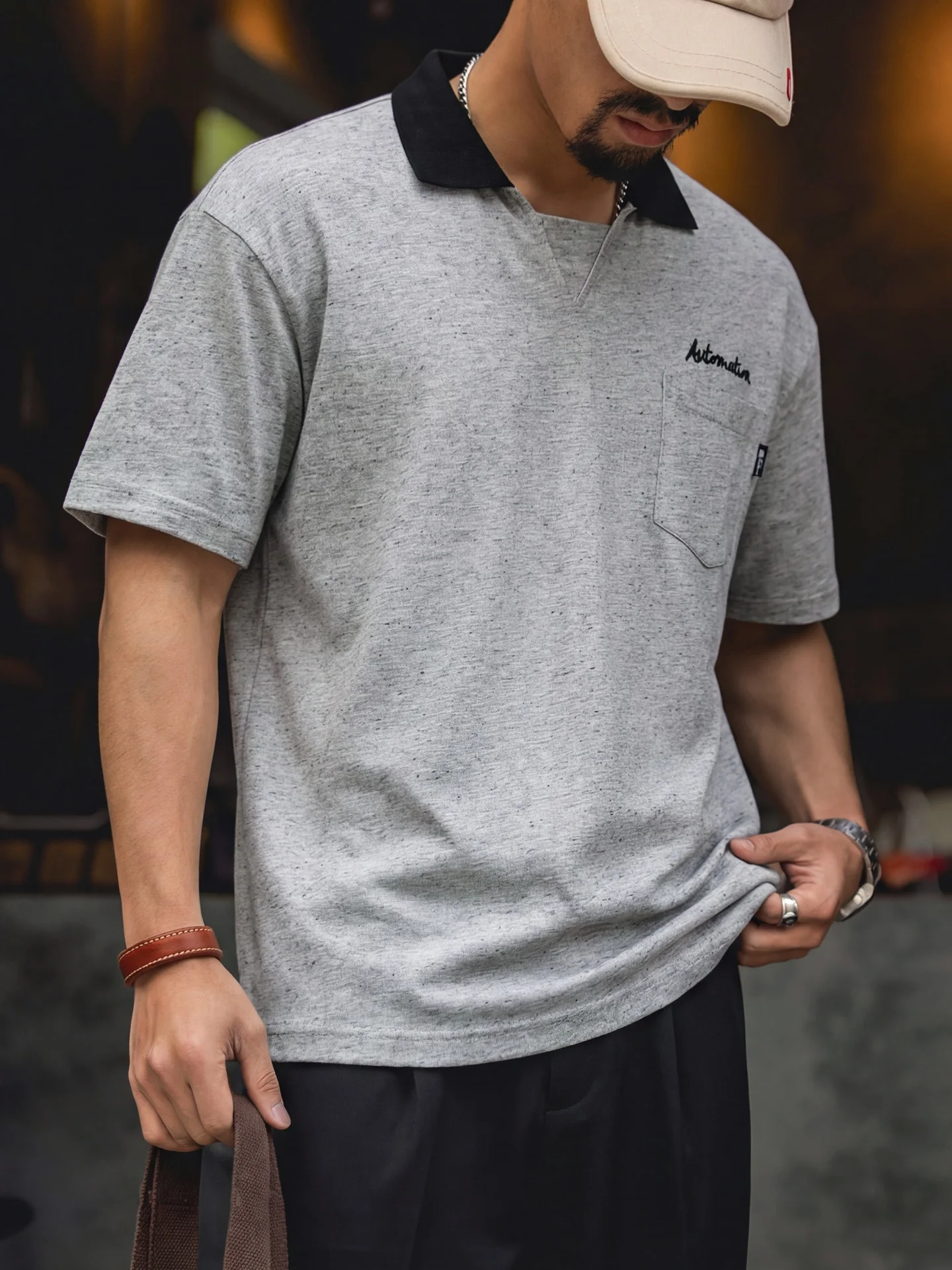 American Retro Color Block  Shirt Men's Summer New Thin Breathable Short Sleeve T-Shirt Loose Half Sleeve Casual Cotton B...