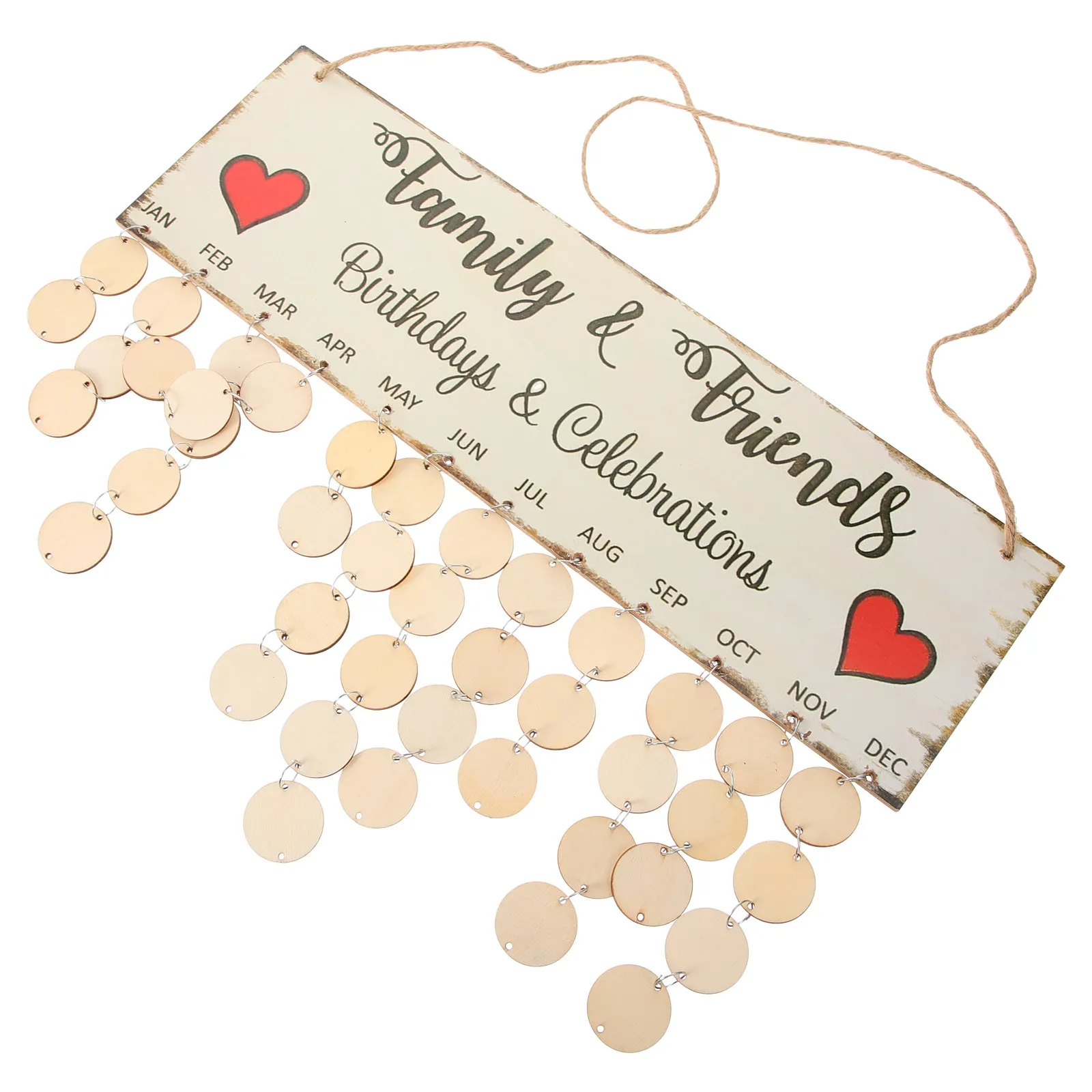 

Birthday Calendar Wooden Plaque Colorful 50 Round Discs 50 Iron Hanging Rope Family Friends Reminders Anniversaries Home