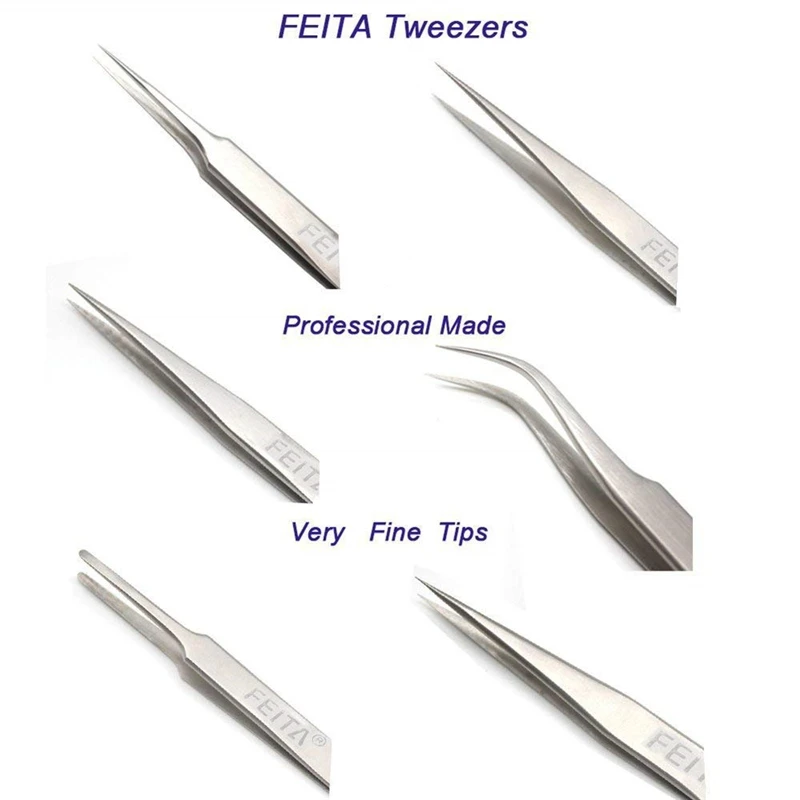 FEITA Präzisions-Industriepinzette, antistatisch, magnetisch, gebogen, gerade, spitze Spitze, rostfreies Pinzetten-Set für Elektronikwerkzeuge – Detail 1