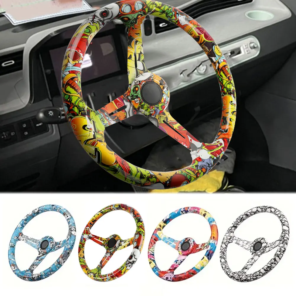 

14inch 13 inch Full Colorful Acrylic Car Steering Wheel Universal Drifting Steering New cartoon pattern printing Steering wheel