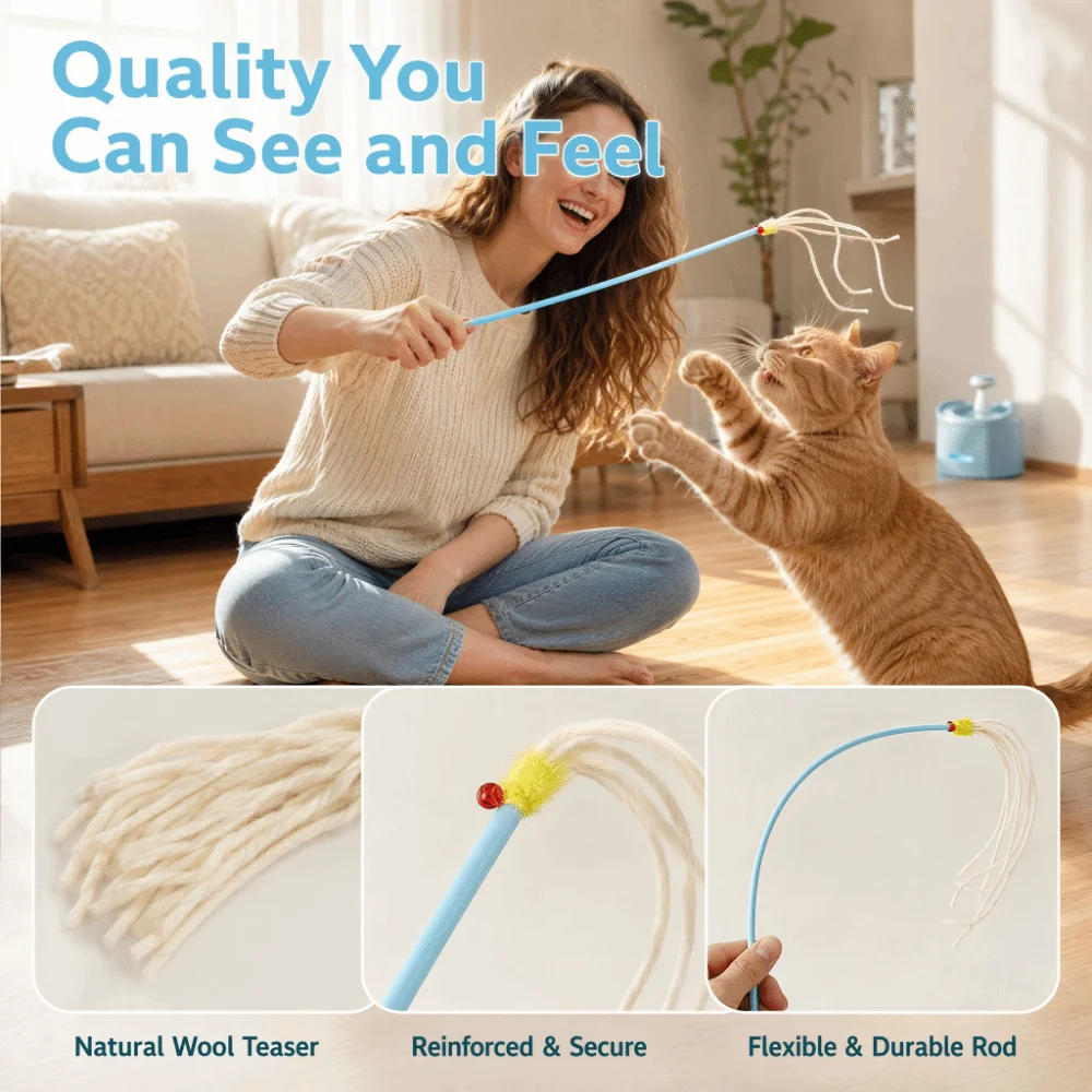 Jouet interactif pour chat en pure laine, résistant aux morsures, bâtonnet durable pour chaton, nettoyage des dents, produit pour animaux de compagnie