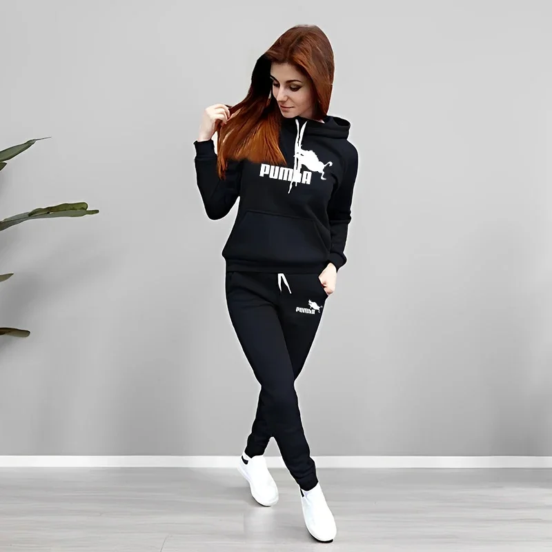 المرأة رياضية قمصان سويت شيرت بقلنسوة Sweatpants الخريف الشتاء اليومية عارضة رياضي عداء ببطء دعوى الإناث المنزل في الهواء الطلق هوديي وتتسابق #3