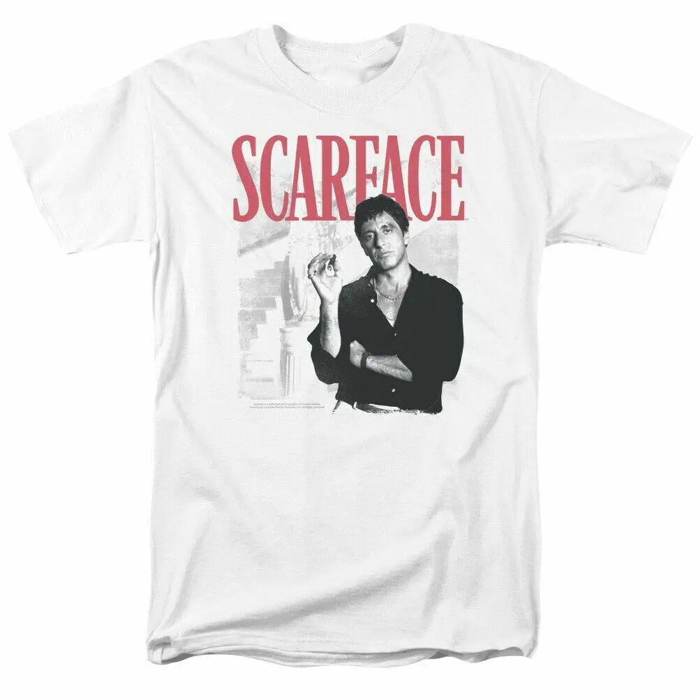 Scarface Stairway T Shirt Licensed Gangster Movie Tony Montana Retro Tee White