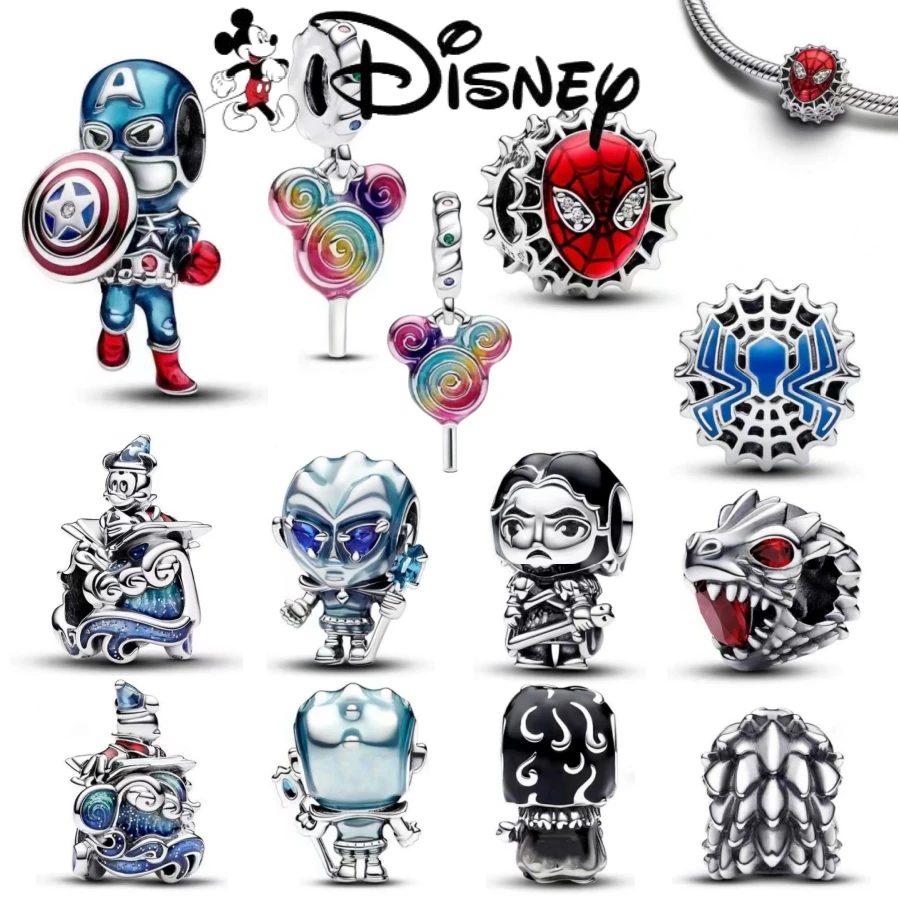 Disney Spider Man Beads Marvel Captain Charm Fit Original Pandora Bracelet Ice and Fire DIY Pendant Fine Jewelry Gifts For Women