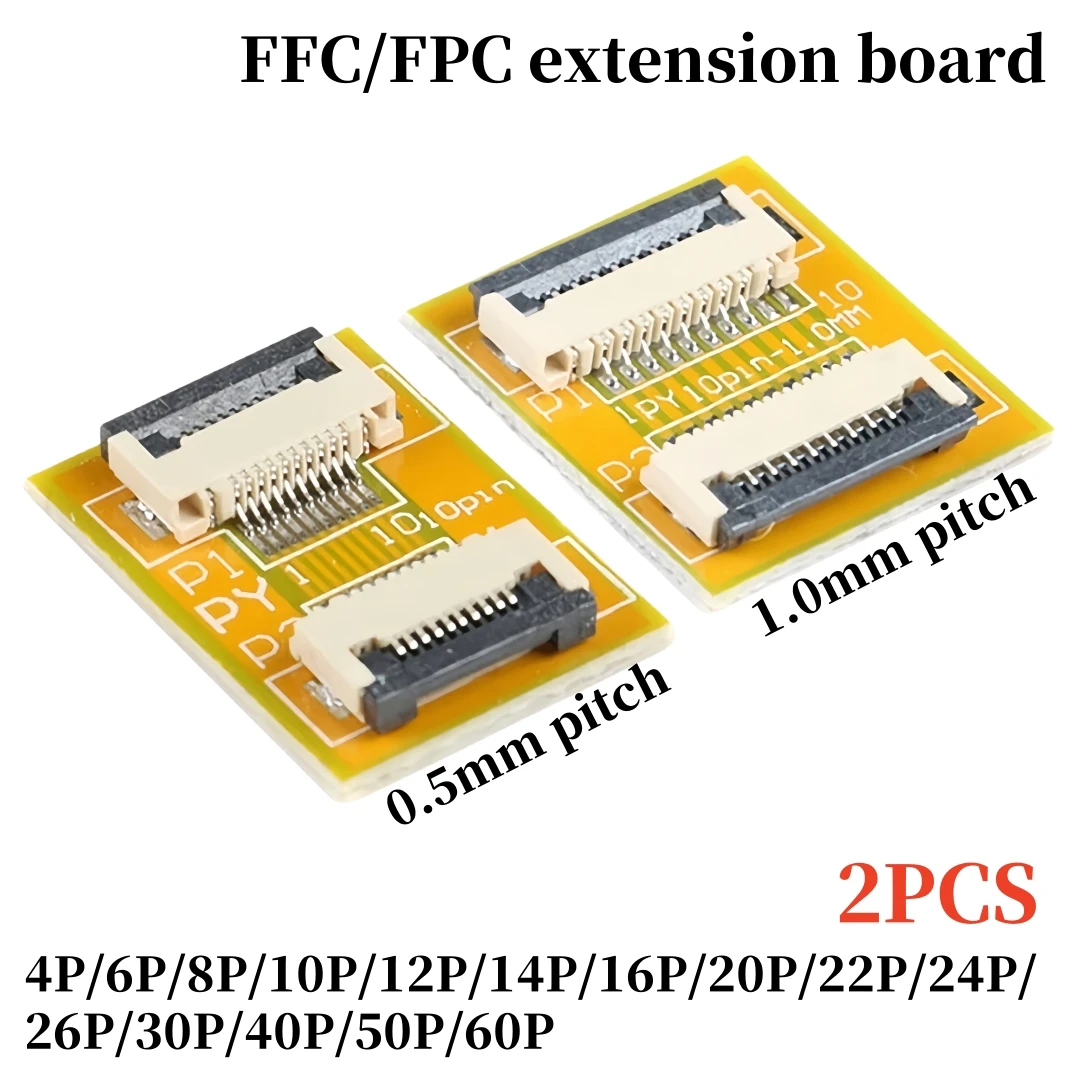 2PCS FFC FPC 0.5mm 1.0mm Flexible Flat Cable Lengthen Extension Board Adapter Board 4P 6P 8P 10P 12P 16P 20P 24P 30P 40P 50P 60P