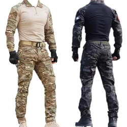Tactical Uniform Shirts Combat Camo Hunting Clothes Combat Shirts Elbow/Knee Pads Suits Cargo Pants Men Clothing Wear-resisting
