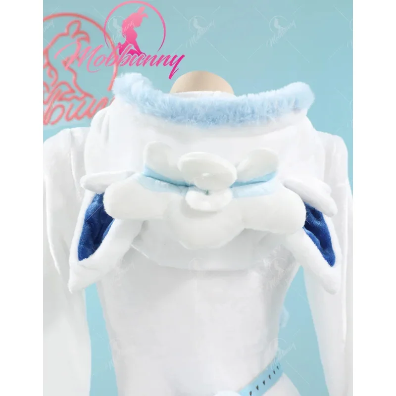 Mobbunny PM مشتق رقيق Bodycon رومبير مثير الملابس الداخلية أبيض أزرق فروي مقنعين ارتداءها مع حزام الذيل والجوارب