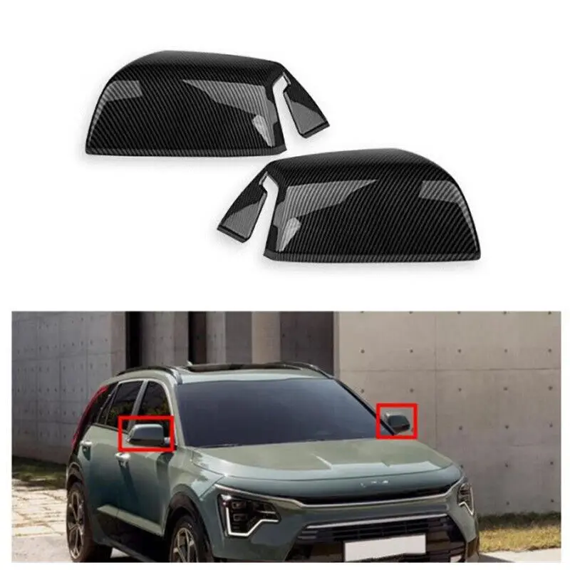 For Kia Niro 2022 2023 Car Rearview Side Mirror Cover Wing Cap Exterior Door Rear View Case Trim Sticker Frame Carbon Fiber Look