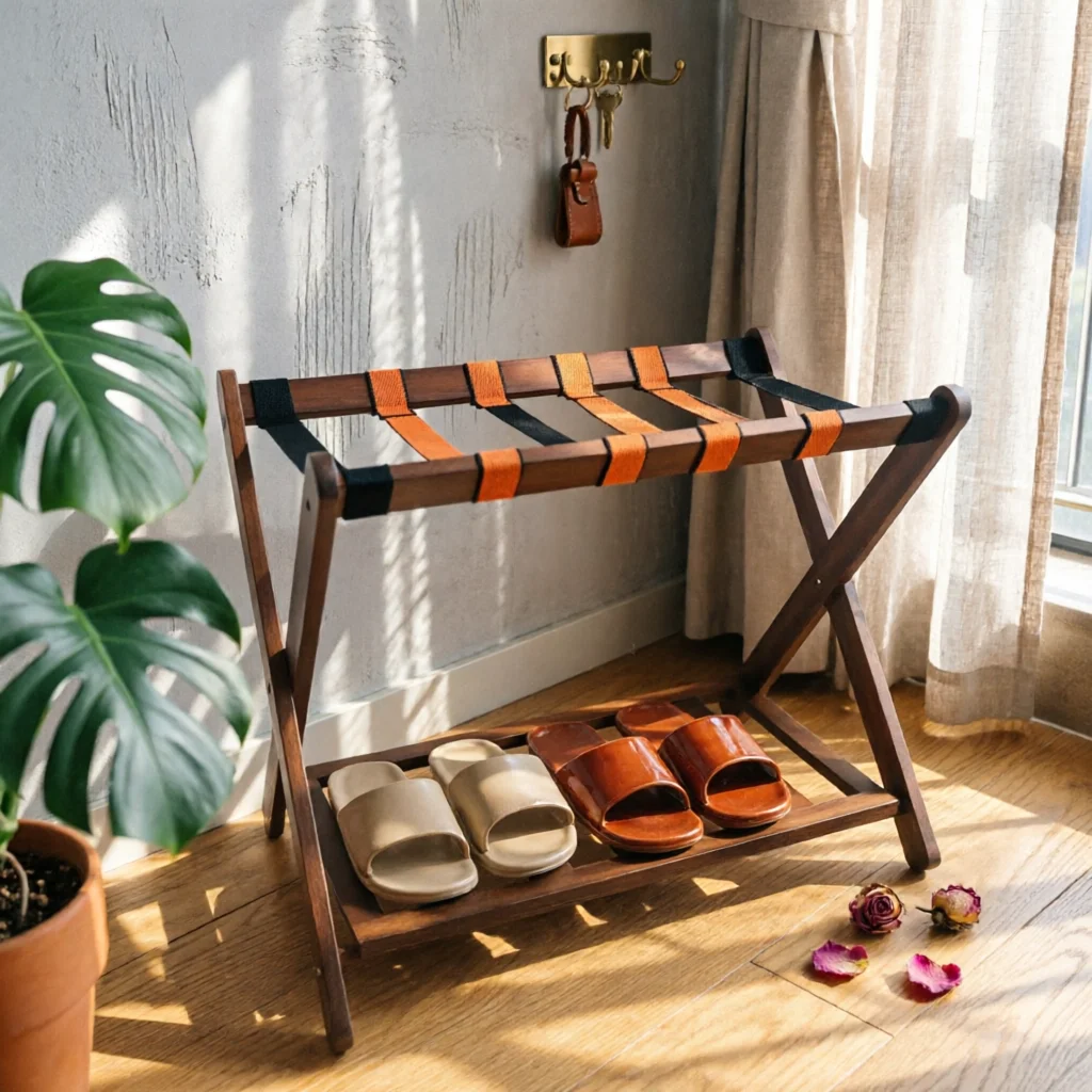 Bamboo Luggage Rack Foldable Suitcase Holder Stand Bamboo Suitcase Stand Easy to Carry Hotel Furniture Heavy Duty for Entryway