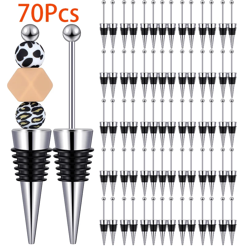 

70Pcs Beadable Wine Stoppers Decorative Beaded Wine Bottle Stopper Alloy Wine Saver Beadable Bottle Opener Wine Cork Remover