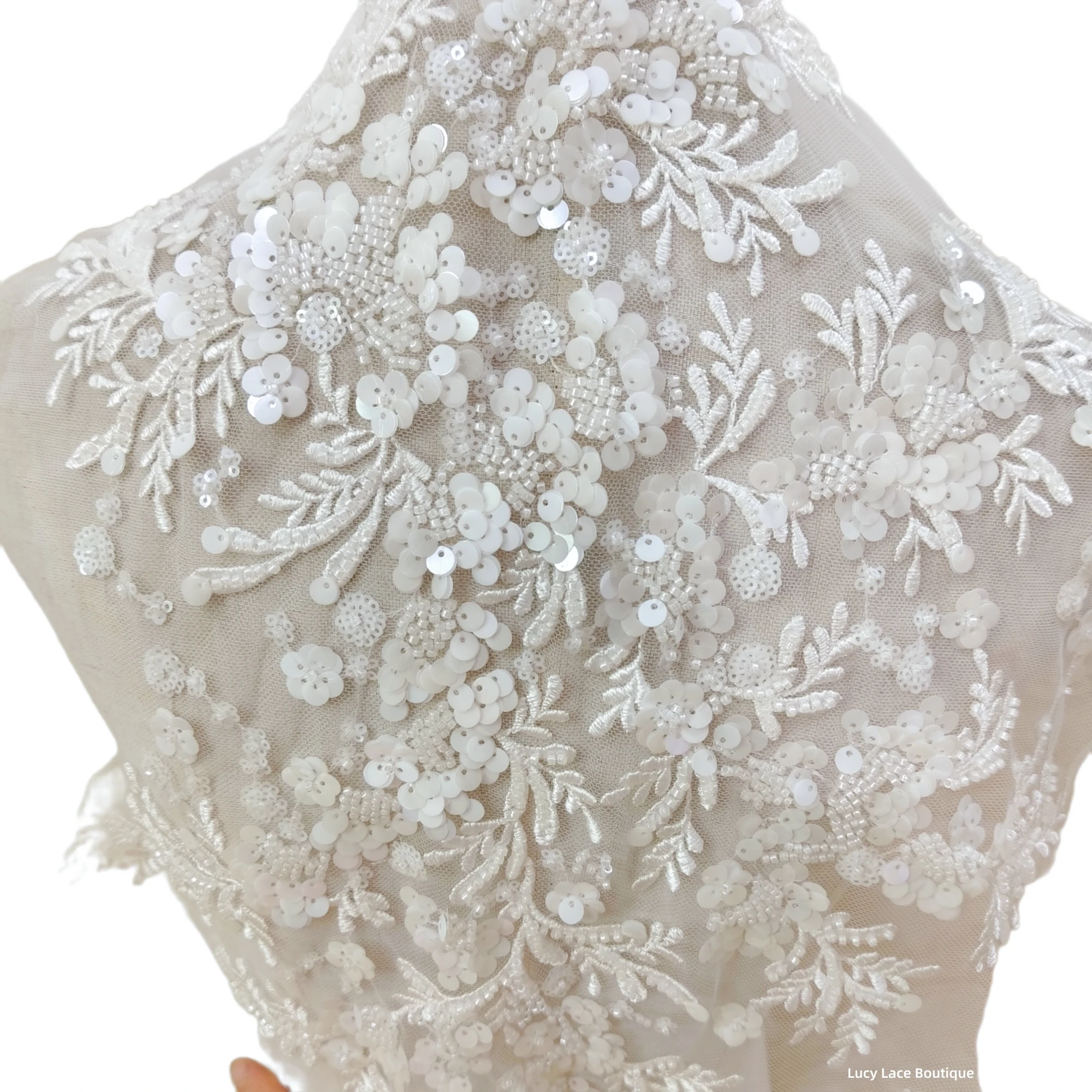 38x82CM Big Size Embroidery Beading Lace Patches Application Sewing on Dress Material 1 Piece 2022