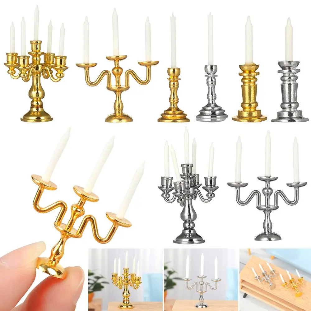 1:12 Scale Playing House Photo Props Miniature Candlestick  Accessories Dollhouse Candle Holder Mini Desktop Ornament