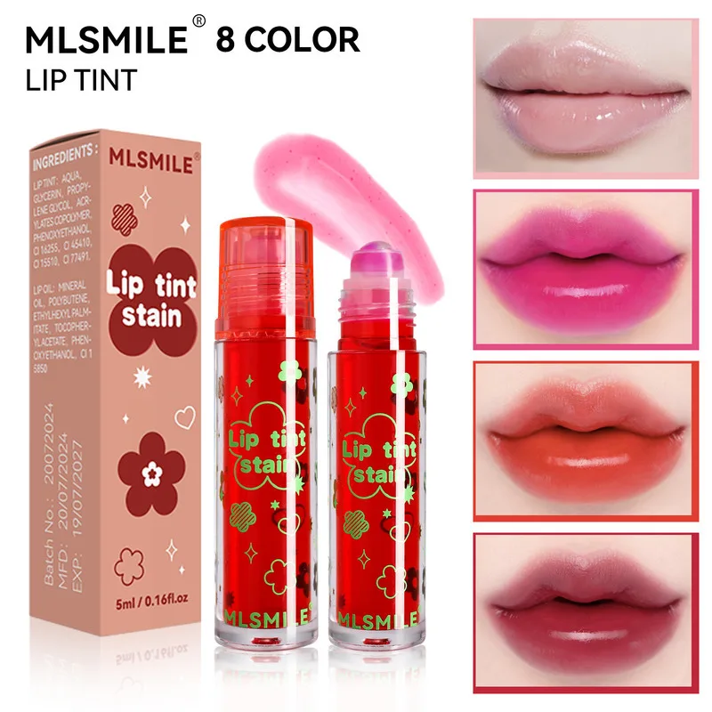 MLSMILE Makeup Roller Tint Antihaft-Cup-Glanz, einfach aufzutragender Lippenstift, Wasserfarbe + transparentes Lippenöl