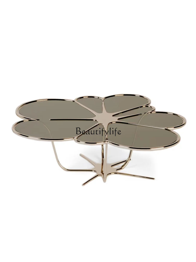 Light luxury stainless steel coffee table living room home special-shaped glass surface creative tea table