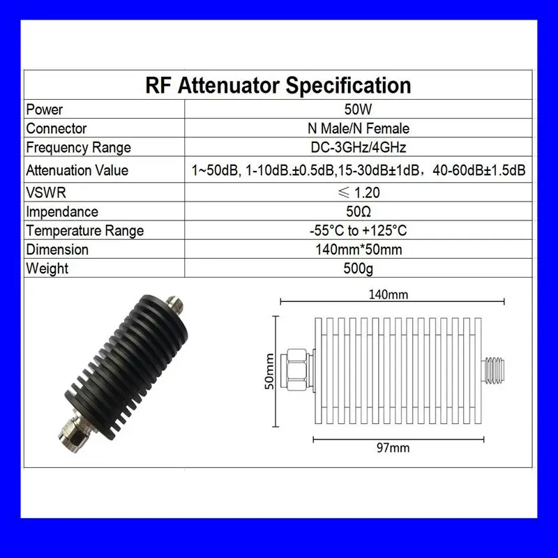 Imagem -06 - Plugue Macho n para Conector Fêmea n Jack Atenuador de rf Dc3ghz 4ghz Poder Coaxial rf 50ohm 160db 50ohm Alta Qualidade Novo