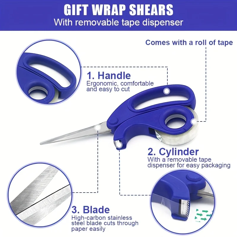 1pc 2-in-1 Multifunctional Scissors with Tape Dispenser, Stainless Steel Blades  Gift Wrapping Crafts Package Opening