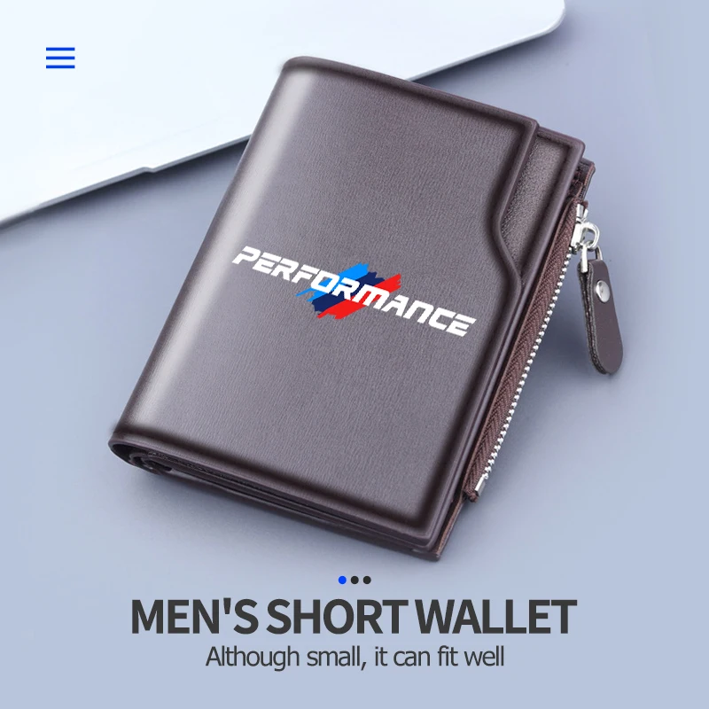 Leather Men's Wallet Zipper Short Desigh Card Holder Male Purse For BMW E91 E92 E93 E60 F10 F30 E39 E36 E87 X3 X5 E70 E46 E90 view 2