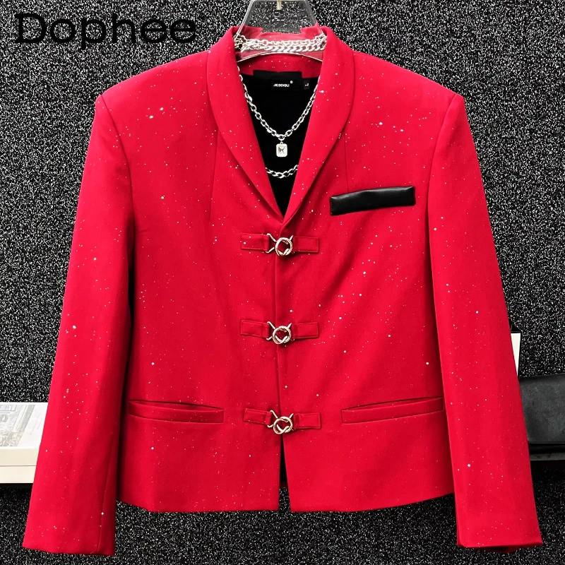 

Men's 2025 Autumn Starry Sky Stylish Short Style Suit Jackets High-End Metal Button Blazers Masculinity Handsome Tailored Coats