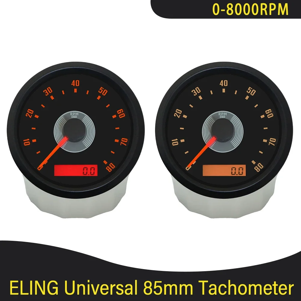 

85mm 0-8000RPM 10000RPM Tachometer with LED Hourmeter Adjustable Red Yellow Backlight for Motorcycle Boat Car Universal 9-32V