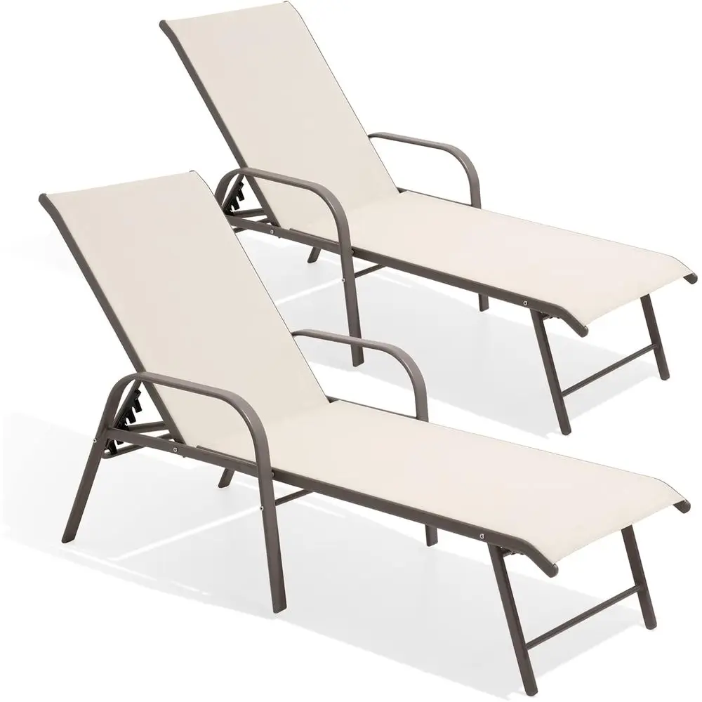 Chaise Lounge Chair Outdoor with Armrests, Pool Lounge Chairs Set o 2, Adjustable 5 Positions Sun Tanning Lounger or Patio, Pool