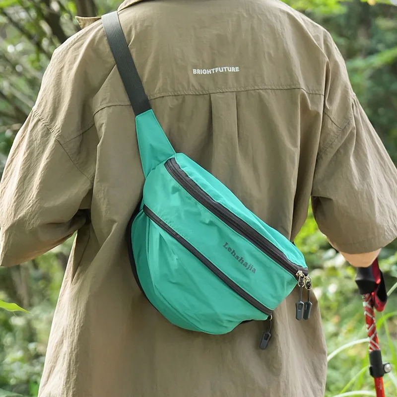 Tas Pinggang Olahraga Luar Ruangan Nilon Tahan Air Musim Panas Baru dengan Tas Selempang Warna Kontras untuk Pria dan Wanita