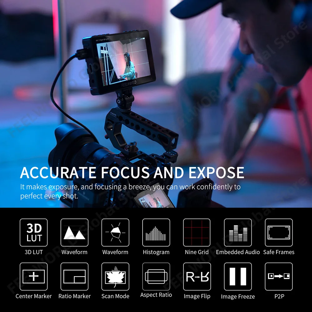 FEELWORLD F5 PROX 1600nit Alta Luminosità 5,5 Pollici 4K HDMI Touch Screen DSLR Monitor da Campo F970 Kit Esterno Tipo-c