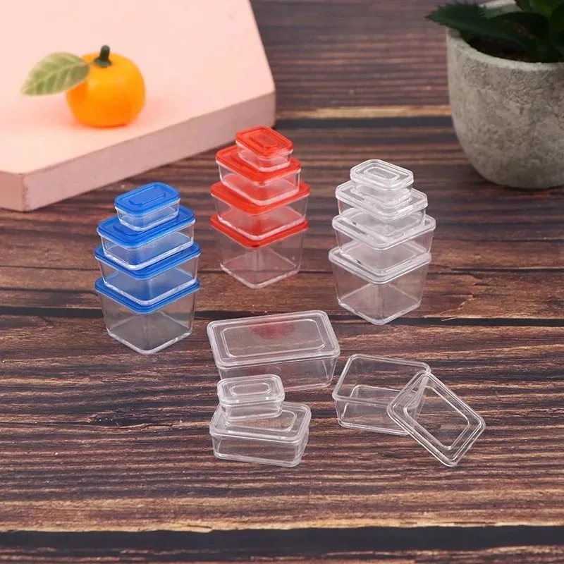 4 Stück 1/12 Puppenhaus Mini Frischhaltebox Lunchbox Modell Küche Geschirr Dekoration