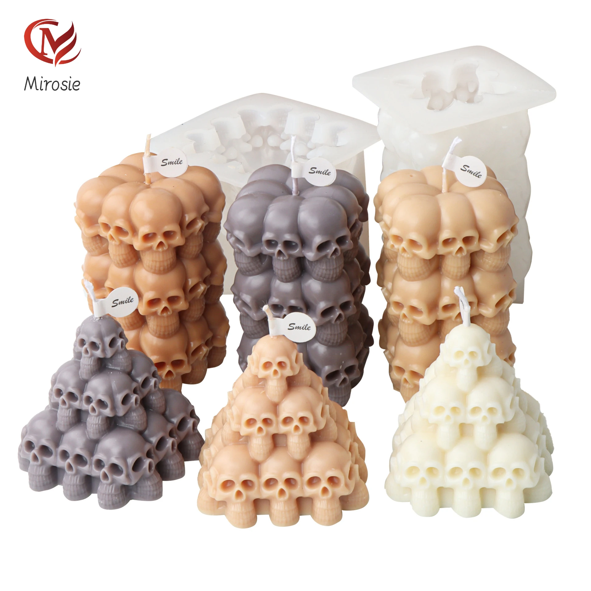 

Mirosie Laminated Skull Column Candle Mold Halloween Ghost Head Pyramid Handmade Scented Candle Plaster Decoration Silicone Mold