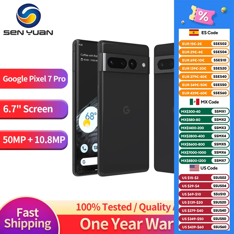 GooglePixel 7pro 7 pro 5G 6.7Inch LTPO AMOLED 120Hz Screen Google Tensor 30W Super Charge 5003mAh Battery OTG used cellphone