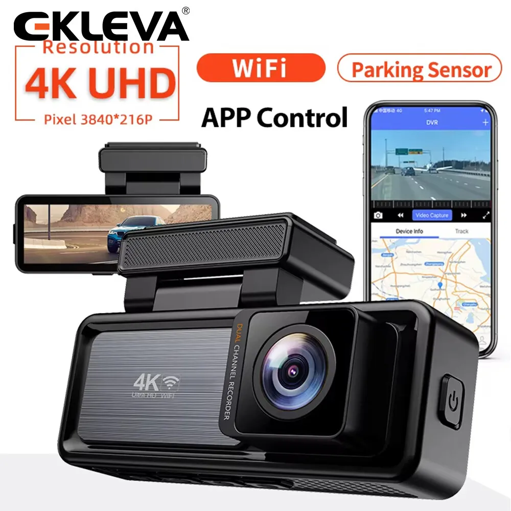 

EKLEVA 4K Ultra Dash Cam Dual Lens 3.2'' HD Display Car Road Camera WiFi Connect Control Night Vision G-Sensor Parking Monitor