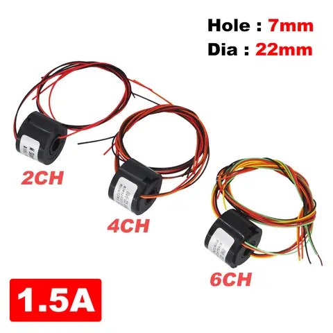 Slip Ring Hole Dia.7mm 2/4/6 Channel Wire 1.5A Electric Slip Ring Hollow Shaft for PTZ Dining Table Rotor Camera Gimbal RC Model