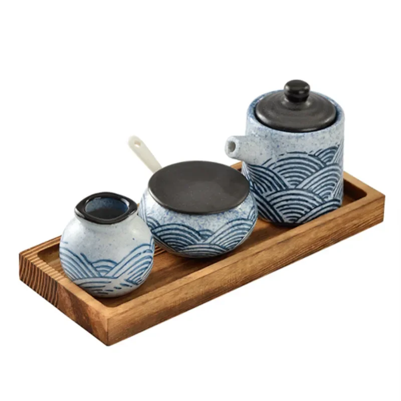 Ceramic Soy Sauce Pot Salt Sugar Pepper Spice Jar Toothpick Box Storage Japanese Home Kitchen Seasoning