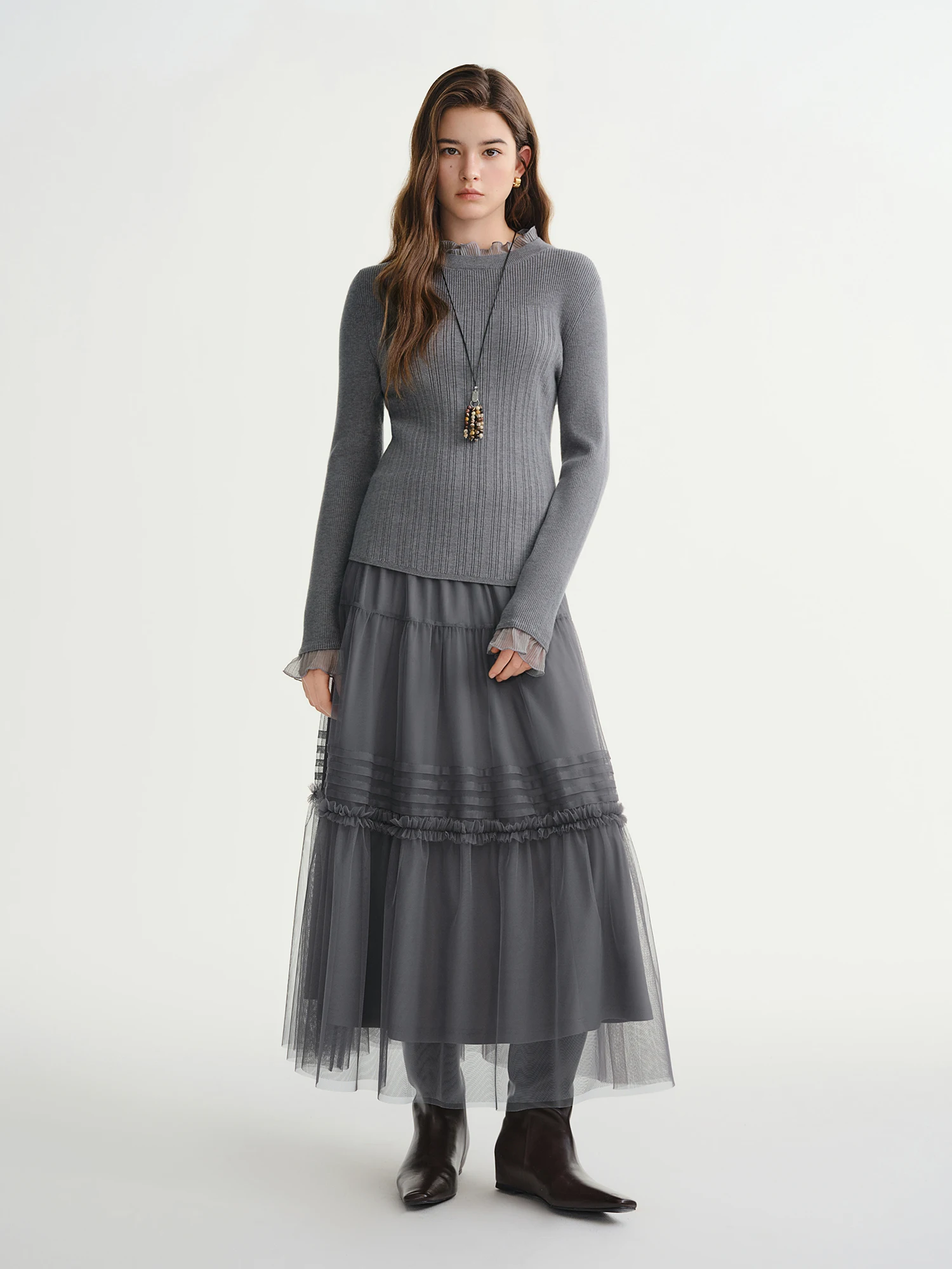 DUSHU ثلاثة ألوان تكدرت شبكة تنورة المرأة مطوي شبكة تنورة مستقيمة الجنية الرجعية القوطية كول بنات مرونة الخصر فضفاضة تناسب #4