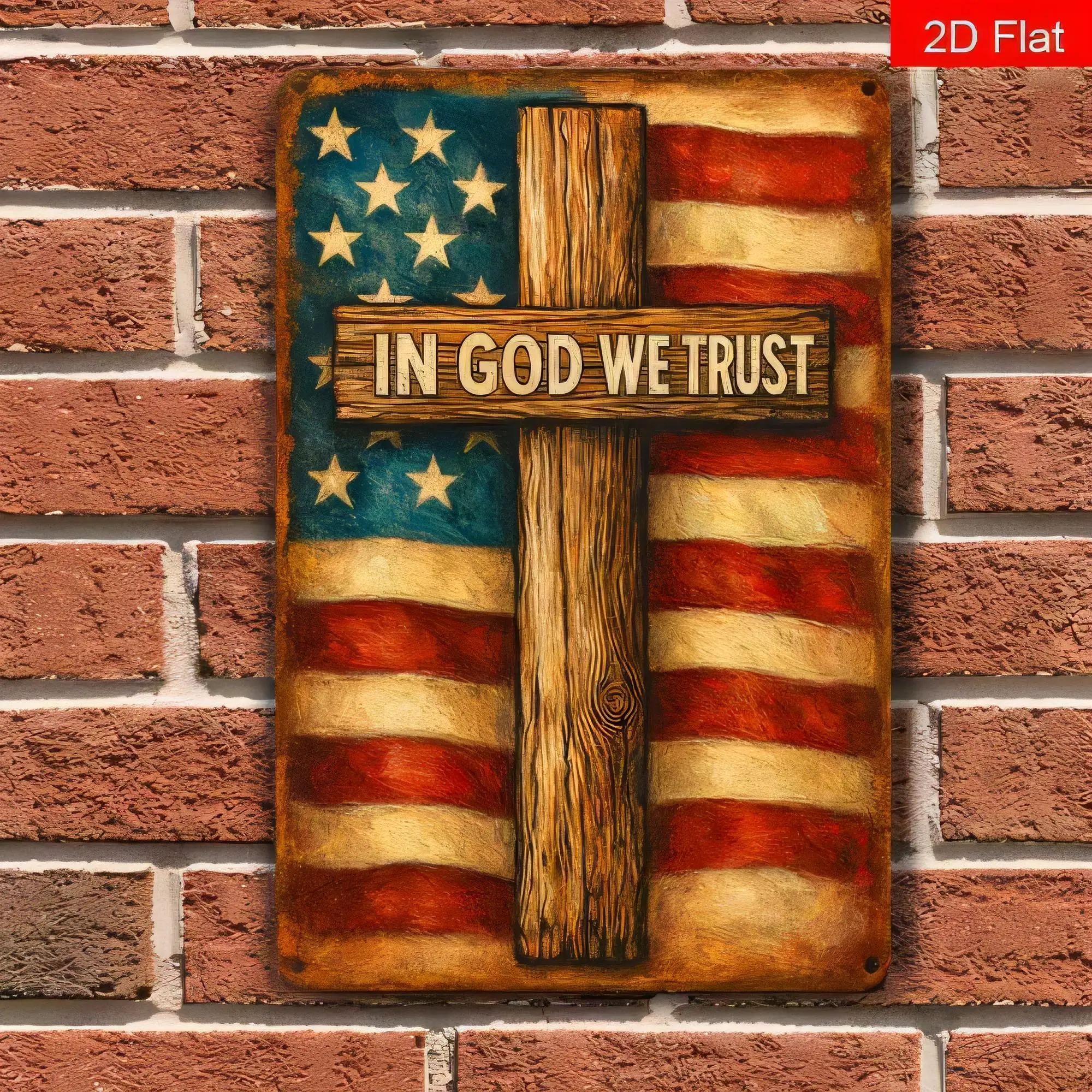 Tin Sign In God We Trust Rustic American Flag Vintage  Metal Wall Art for Home Bar Garage Office Decor Religious Plaque Gift