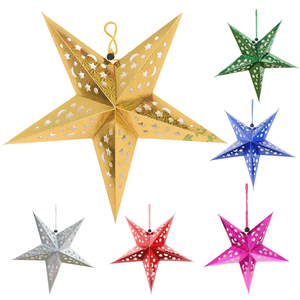 

6Pcs Hanging Star Lamp Shade Paper Star Lantern Decoration for Xmas Party Bedroom Living Room Pendant Light Cover