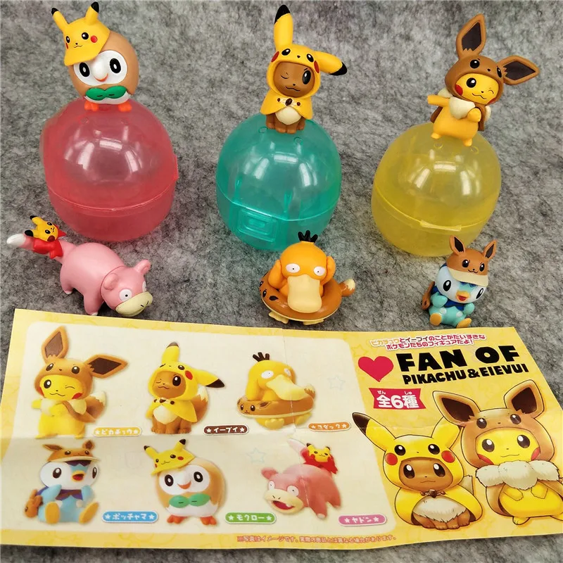 3.5-5cm 6 pz/lotto Pokemon Anime Capsule Toy Egg Dolls Pikachu Piplup Psyduck Slowbro Owl Eevee Model Doll regali per bambini