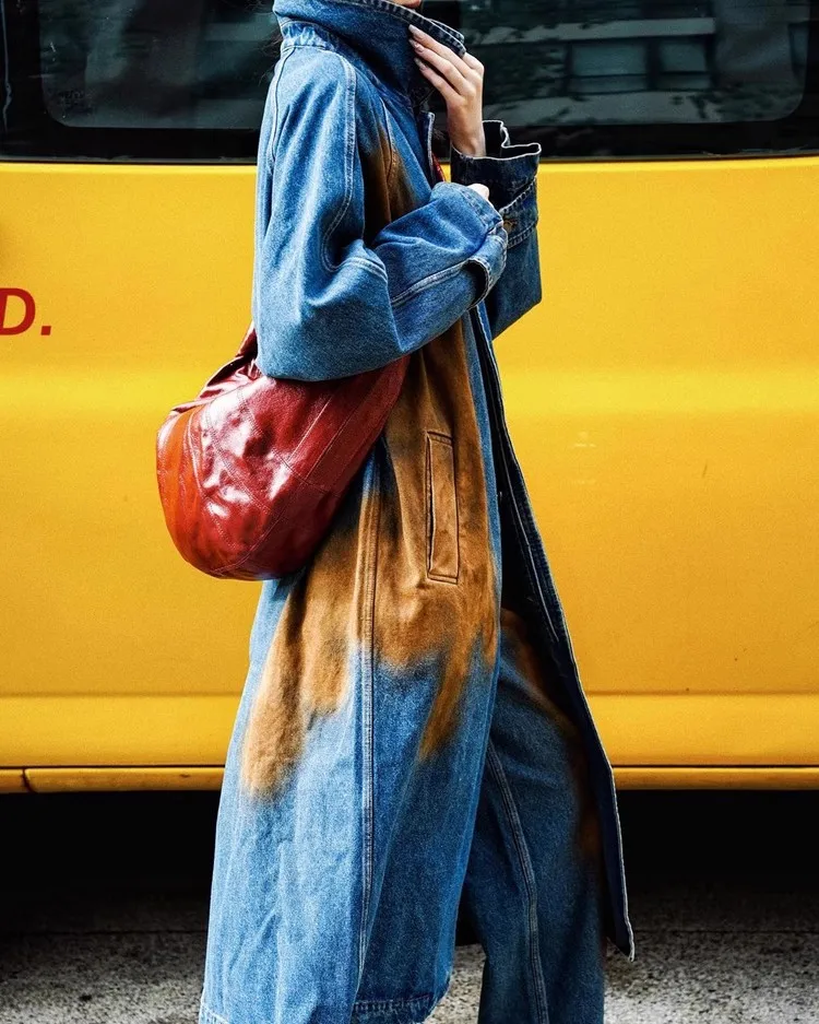 Denim Frauen Anzüge 1 Stück lange Jacke Blazer formelle Büro Dame Business Arbeit tragen Mode Mädchen Mantel Spleißen Farben Ballkleid