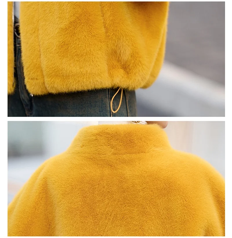 Nueva chaqueta cálida de lana similar a visón con cuello levantado para mujer, abrigos de manga larga con cremallera, abrigos de felpa cálidos sólidos con bolsillo que combinan con todo para mujer