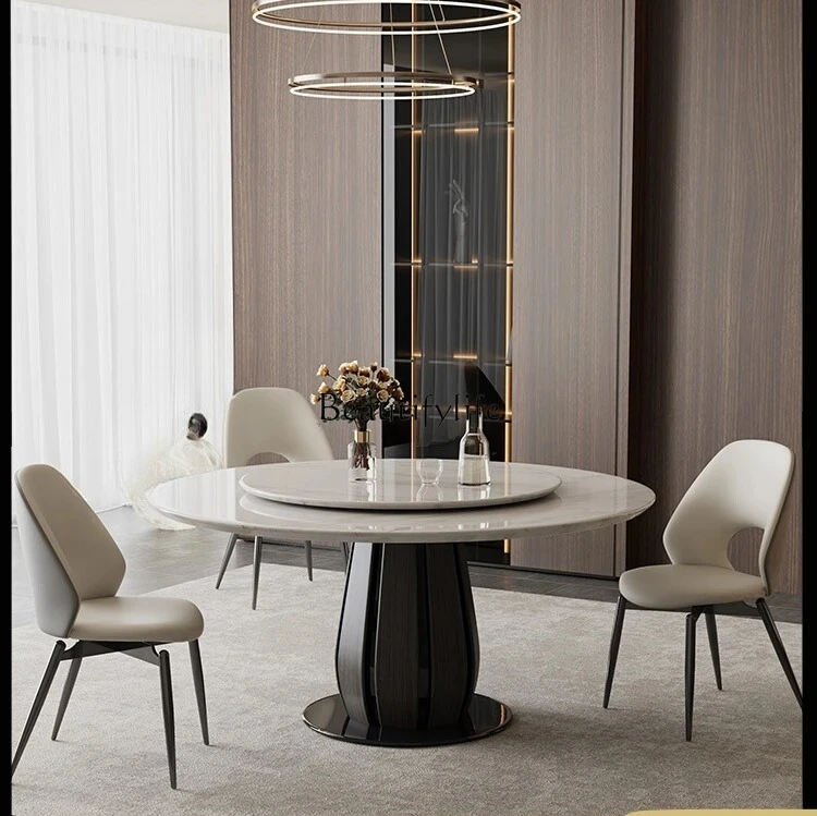 04*Italian minimalist luxury stone round dining table light luxury high-end marble modern simplicity