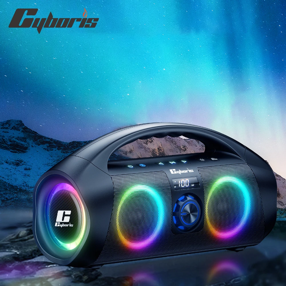 CyborisF29 Outdoor Party speaker,2*60W high-power portable speaker Bluetooth5.3,IPX7 waterproof,dual Horn,subwoofer,RGB lighting