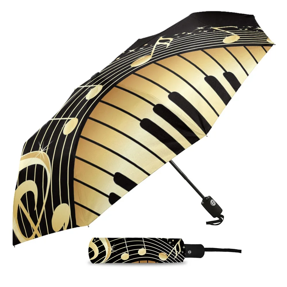 Piano Keys Note Music Gradient Creative Umbrella Rain Women Automatic Three Folding Umbrellas Windproof Parasol Parapluie