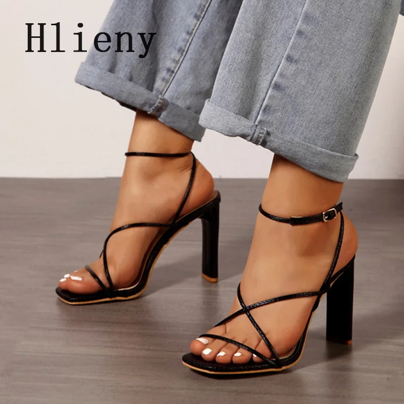 

Hlieny Gladiator Sandals Women Narrow Band Buckle Strap High Heels Females Square Head Open Toe Summer Fashion Party Shoes
